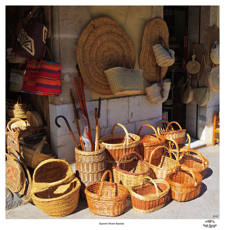 SPN19_2231(1).jpg :: Pavement display of Spanish wicker baskets in Gata de Gorges in the Province of Alicante, Spain
