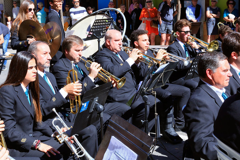SPN19_482.jpg :: Part of the Brass Section of the Dénia Wind Orchestra playing at the Fallas Celebrations 2019