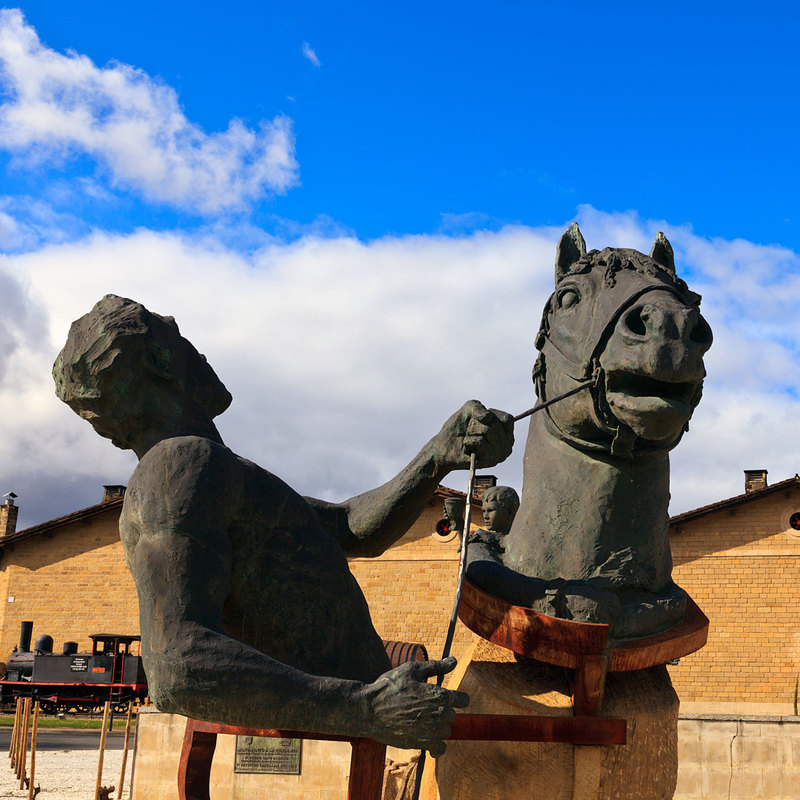 SPN19_557.jpg :: Monuments of La Vendimia 'sculpture of Horse and Handler' Bodegas Muga, Haro, La Rioja, Spain
