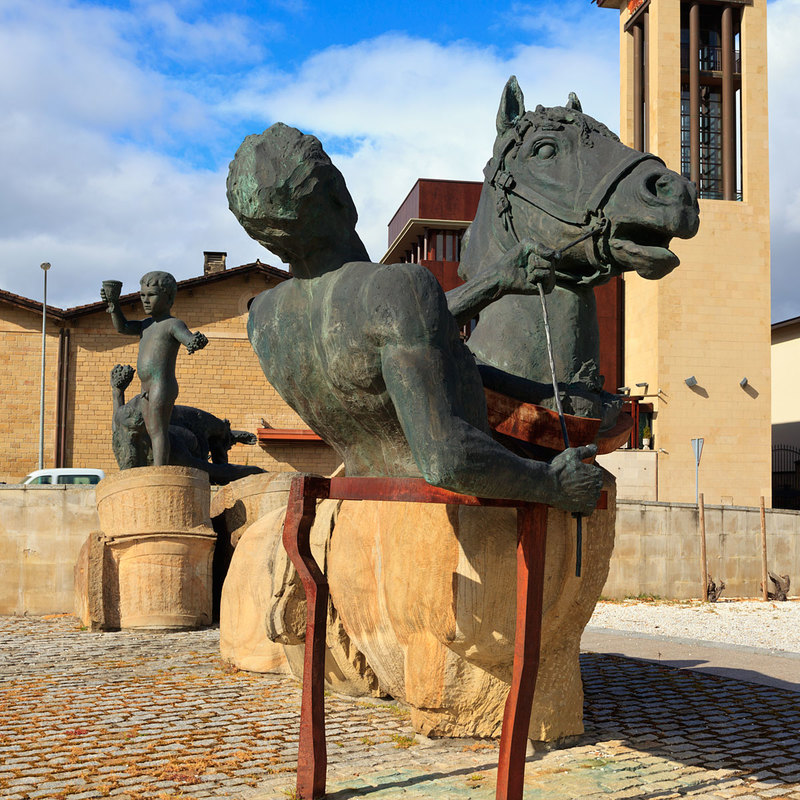 SPN19_558.jpg :: Monuments of La Vendimia 'sculpture of Horse and Handler' Bodegas Muga, Haro, La Rioja, Spain