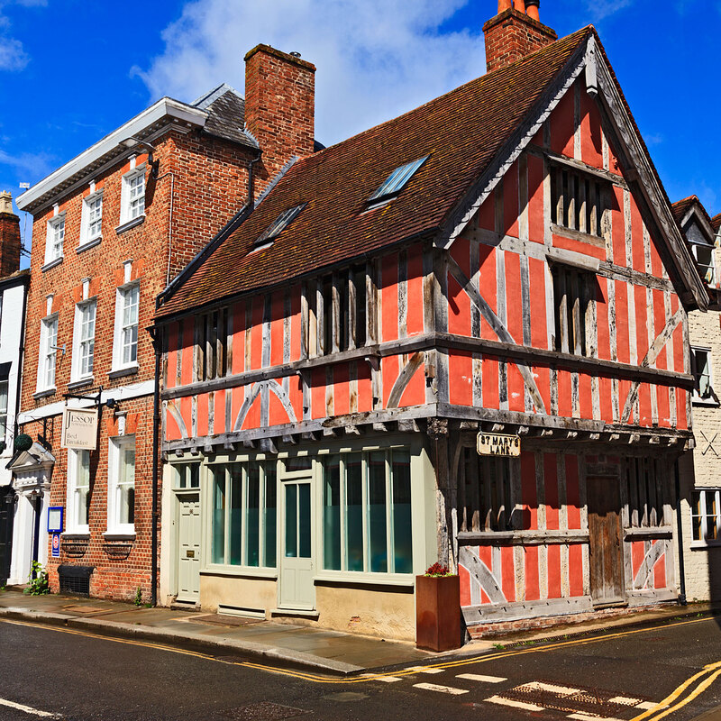 TWK21_006.jpg :: Tudoe timber framed building on the corner of Church Street and St Mary's Lane, Tewkesbury, Gloucestershire