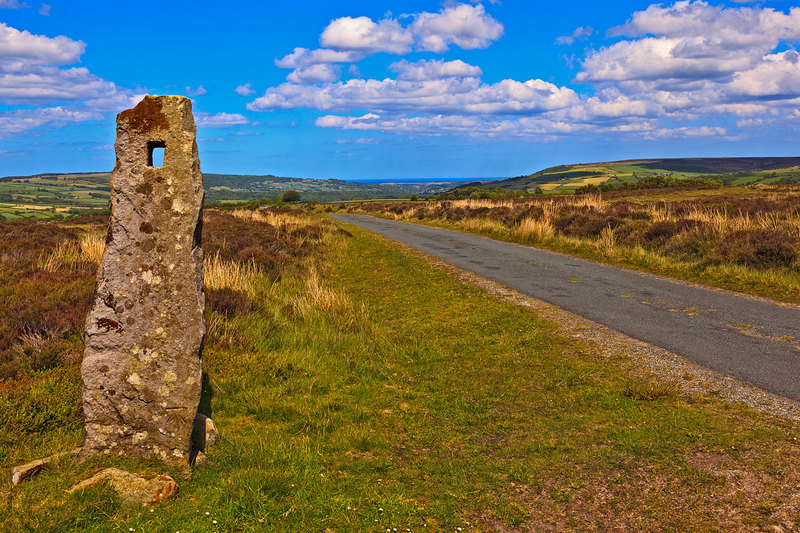 NYM19_083.jpg :: Ancient standing stone on the side of Wheeldale Roman Road on the North York Moors, Yorkshire, England, UK