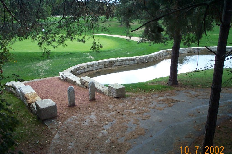 Completed installation of reclaimed Bridgestone wall Powderhorn Country Club Madison OH.jpg :: Completed installation of the Bridgestone retaining wall at Powderhorn Country Club in Madison OH Hole 6