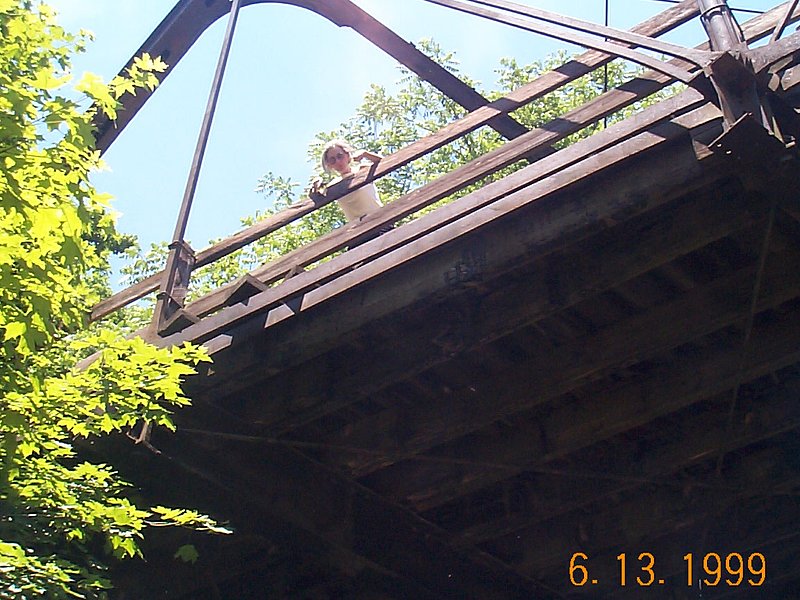 K E Rush looking down from the soon to be demolished Keystone Bridge Company Railroad Overpass.jpg :: K E Rush looking down from the soon to be demolished Keystone Bridge Company B&O Railroad Overpass near FREDERICKTOWN OH 