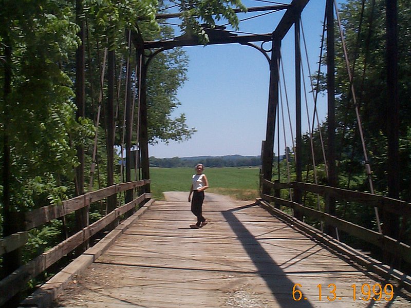 K E Rush on the soon to be demolished Keystone Bridge Company B and O Railroad Overpass.jpg :: K E Rush on the soon to be demolished Keystone Bridge Company B&O Railroad Overpass near FREDERICKTOWN OH 