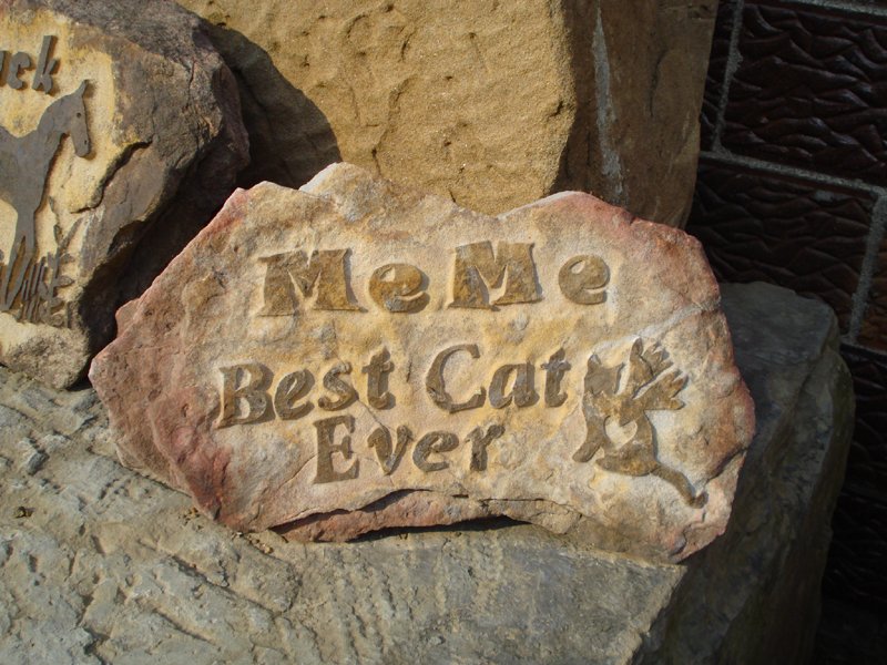 Large Stone Pet Memorial Example Me Me Cat Angel.jpg ::  Large Stone Pet Memorial Example Me Me Cat Angel