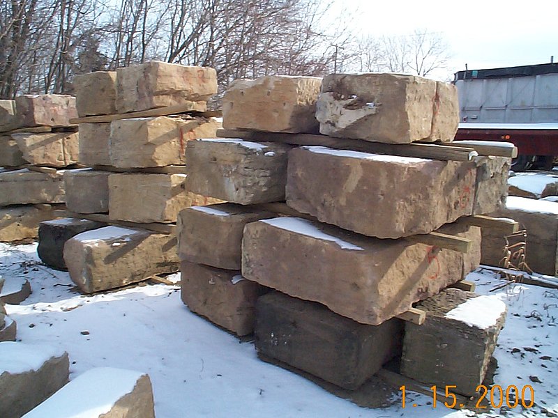 Reclaimed Bridgestone Abutment Sandstone from the Stone Salvage of a B and O Railroad Overpass.jpg :: Reclaimed Bridgestone Abutment Sandstone from a Stone Salvage near FREDERICKTOWN OH of a Keystone Bridge Company B&O Railroad Overpass