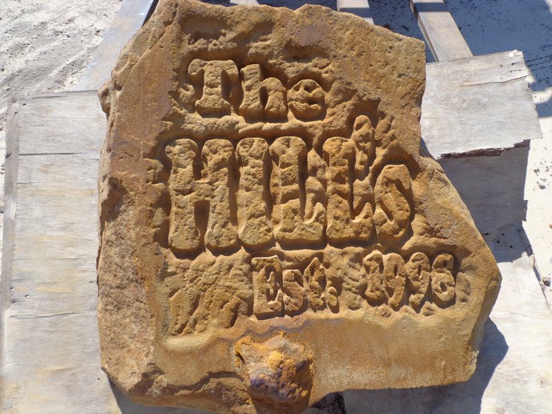Reclaimed Bridgestone sign with The Hills and date etched into an entryway marker.jpg :: Reclaimed Bridgestone sign with The Hills and date etched into an entryway marker