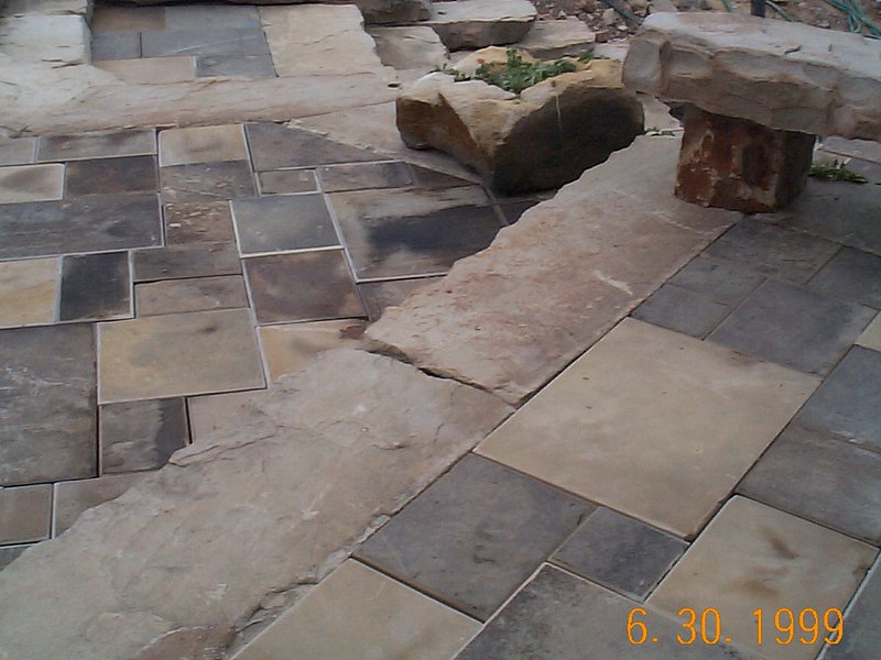 Reclaimed Curbstone Sidewalk Stone Patio with Steps Bench Planter Installation GATES MILLS OH.jpg :: Reclaimed Curbstone and Sidewalk Stone Patio Installation with Steps, Bench, & Planter GATES MILLS OH