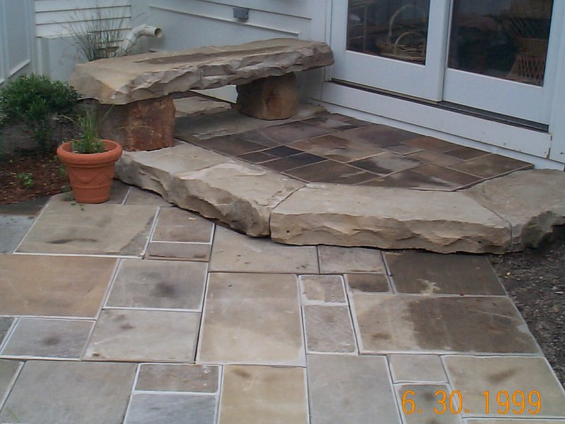 Reclaimed Curbstone and Sidewalk Stone Patio Installation with Bench GATES MILLS OH.jpg :: Reclaimed Curbstone and Sidewalk Stone Patio Installation with bench GATES MILLS OH