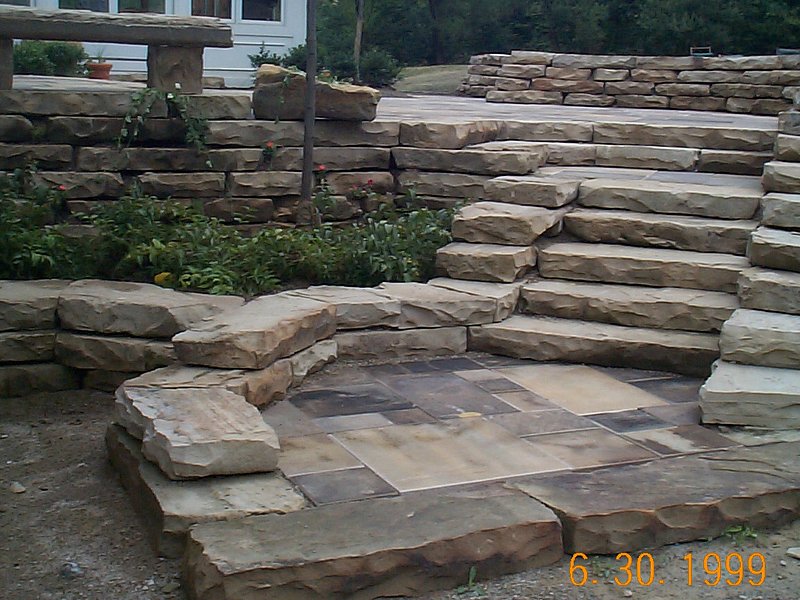 Reclaimed Curbstone and Sidewalk Stone Patio Installation with steps GATES MILLS OHDCP00510.jpg :: Reclaimed Curbstone and Sidewalk Stone Patio Installation with steps GATES MILLS OH