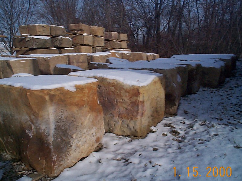 Salvaged Bridgestone Abutment Sandstone from a Keystone Bridge Company B and O Railroad Overpass.jpg :: Reclaimed Bridgestone Abutment Sandstone from a Stone Salvage near FREDERICKTOWN OH of a Keystone Bridge Company B&O Railroad Overpass