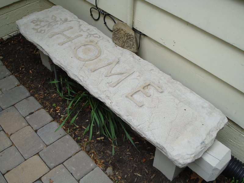 Stone Bench from sandstone step with Home etching.jpg :: Stone Bench from sandstone step with Home etching