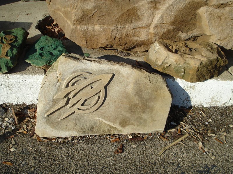 Stone Logo Sign of Bern Union High School rocket on sandstone.jpg :: Stone Logo Sign of Bern Union High School rocket etched into sandstone
