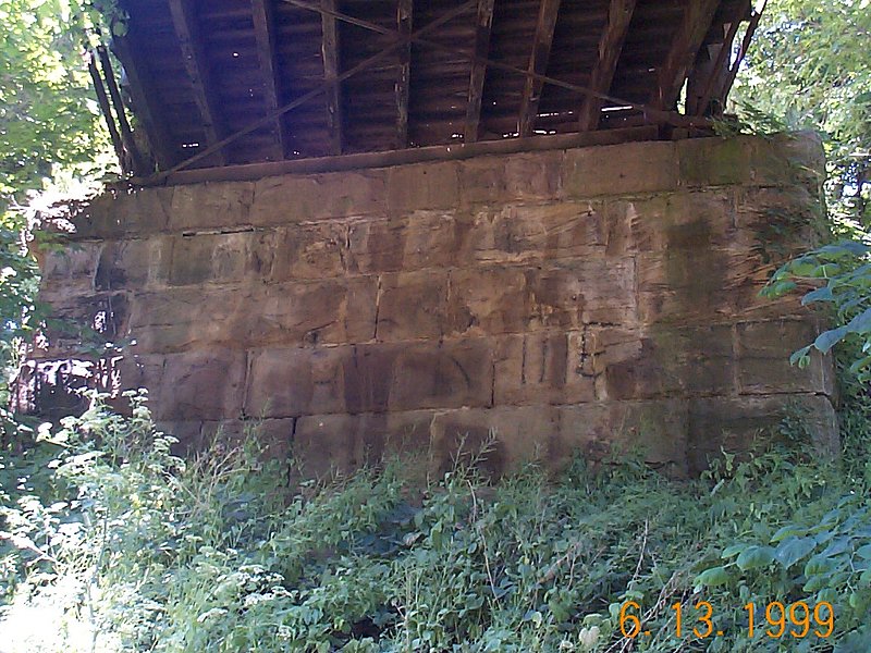 The Western Bridgestone Abutment Sandstone of a Keystone Bridge B and O  Railroad Overpass.jpg :: The Western Bridgestone Abutment Sandstone of a Keystone Bridge Company B&O Railroad Overpass near FREDERICKTOWN OH
