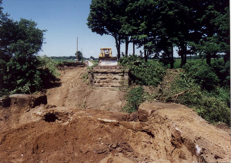 The exposed Western Bridgestone Abutment Sandstone of a B and O Railroad Overpass.jpg :: The exposed Western Bridgestone Abutment Sandstone of a Keystone Bridge Company B&O Railroad Overpass near FREDERICKTOWN OH