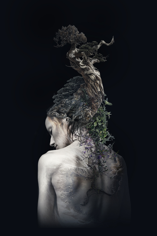 BH-2.jpg :: The network structure created by the forest is very similar to the neural network of the human brain. Trees are connected to each other beyond the individual by a web of mycorrhizal fungi that stretches across the ground. I created this series based on my vision of a harmonious connection between human and plant intelligence.
