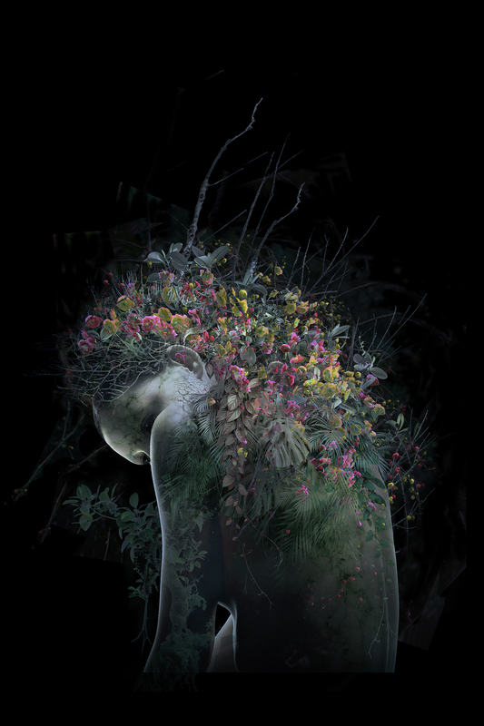 Bh-4d.jpg :: The network structure created by the forest is very similar to the neural network of the human brain. Trees are connected to each other beyond the individual by a web of mycorrhizal fungi that stretches across the ground. I created this series based on my vision of a harmonious connection between human and plant intelligence.