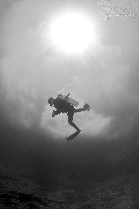 IMG_1845.jpg :: An underwater videographer is suspended in the clarity of the waters at Koh Bon in the Similan Islands, Andaman Sea, Thailand.