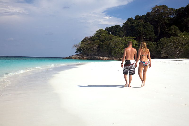 IMG_2361.jpg :: A couple taking a stroll along Koh Tachai Beach, Thailand, Andaman Sea.