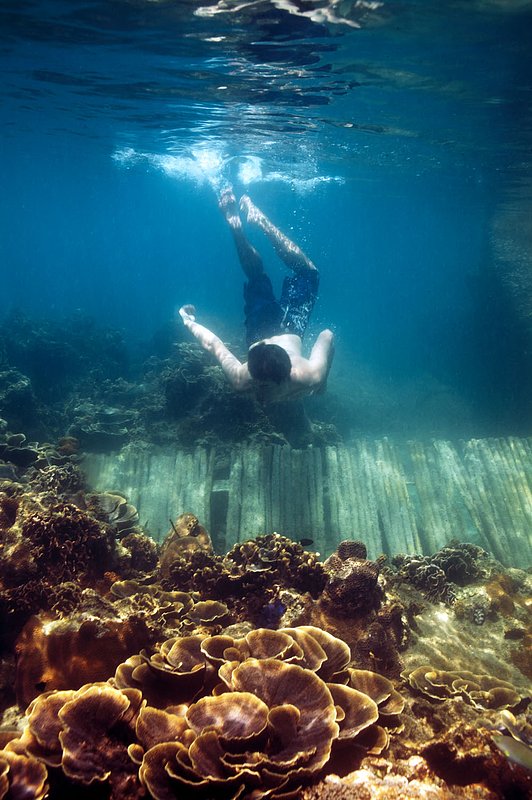 IMG_4623.jpg :: A swimmer explores Hin Wong Bay on Koh Tao, Gulf of Thailand, Thailnd.  MR