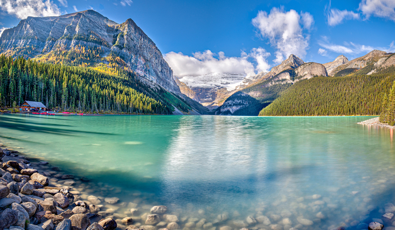 CR032.jpg :: Lake Louise and surrounding mountains with a beautiful mirrored reflection

Lake Louise, Banff National Park - Fall 2019