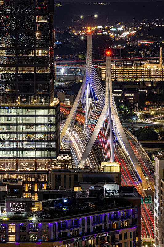 MA044.jpg :: Zakim Bunker Hill Bridge taken late night from atop the Boston Custom House