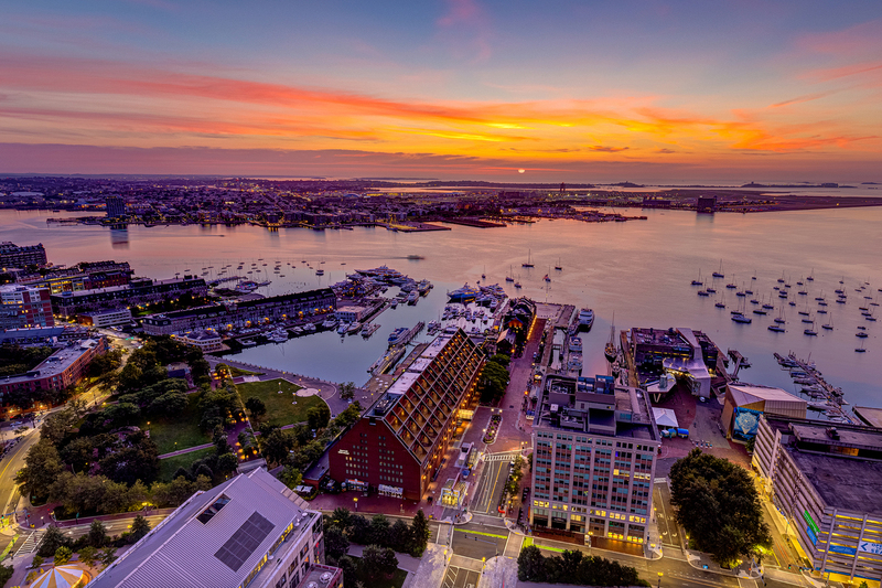 MA045.jpg :: Sunrise over Boston Harbor taken from atop the Boston Custom House