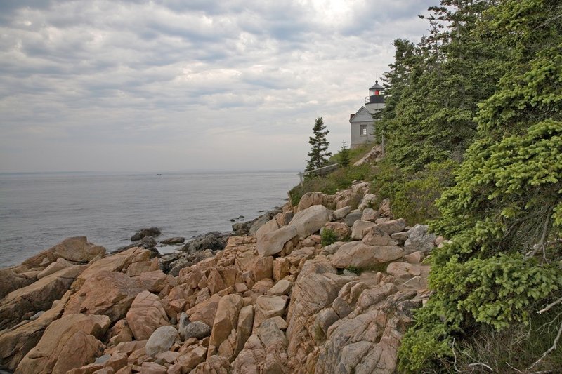 ME0311.jpg :: Distant, wide-angle view of Bass Harbor Lighthouse on a stormy day - Maine - Summer 2007