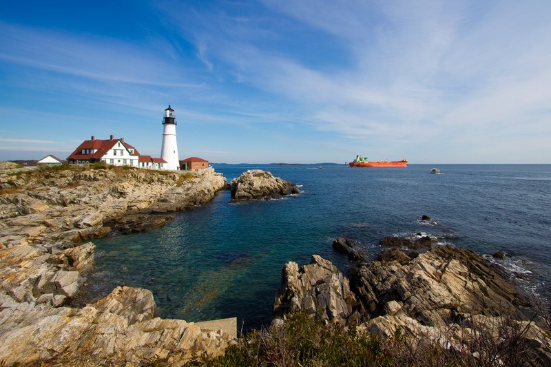 ME059.jpg :: Portland Headlight keeps watch on one of many freighters to sail the Northeast Atlantic coastline

Portland ME - Fall 2010