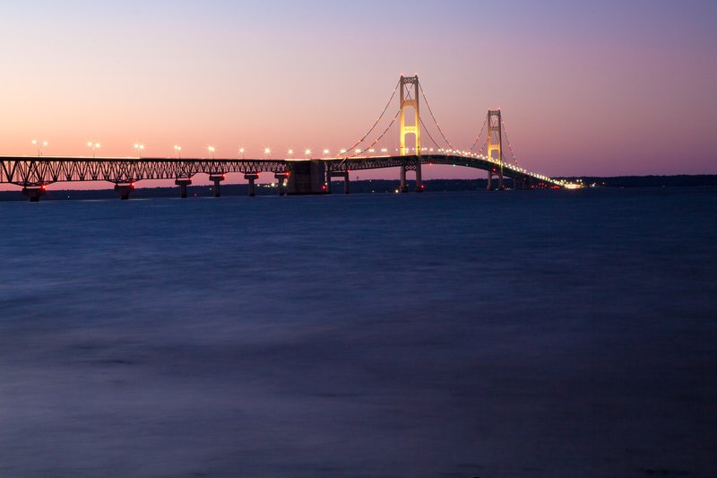 MI028.jpg :: Twilight close up of the Mackinac Bridge

Mackinaw City, MI - 2011