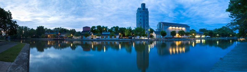 NY135.jpg :: Wide panoramic view at twilight in late Spring of Schoen Place in Pittsford NY - PRINTS @ 10\