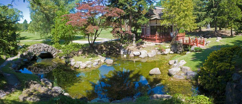NY143.jpg :: A PANORAMIC VIEW OF THE JAPANESE GARDENS SEEN IN SONNENBERG GARDENS CANANDAIGUA NY

SUMMER 2009