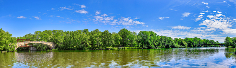 NY692.jpg :: The junction of the Genesee River and the Erie Canal in Genesee Valley Park. This pano's native size is 18\