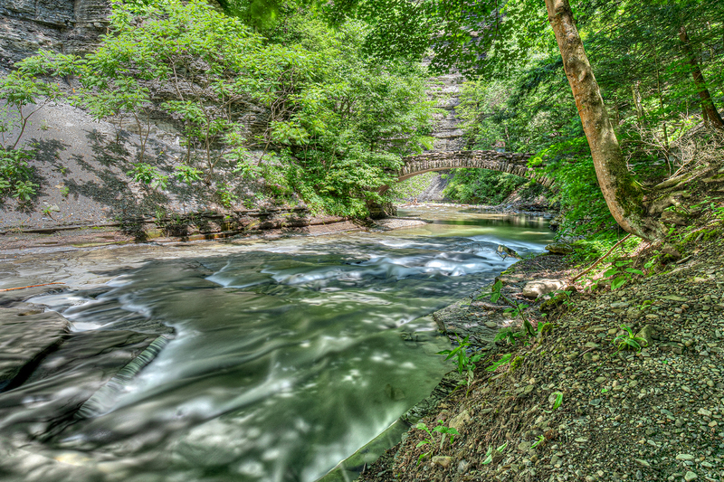 NY703.jpg :: Looking downstream with a beautiful stone bridge in the background

Stony Brook Park, Dansville NY - Summer 2019