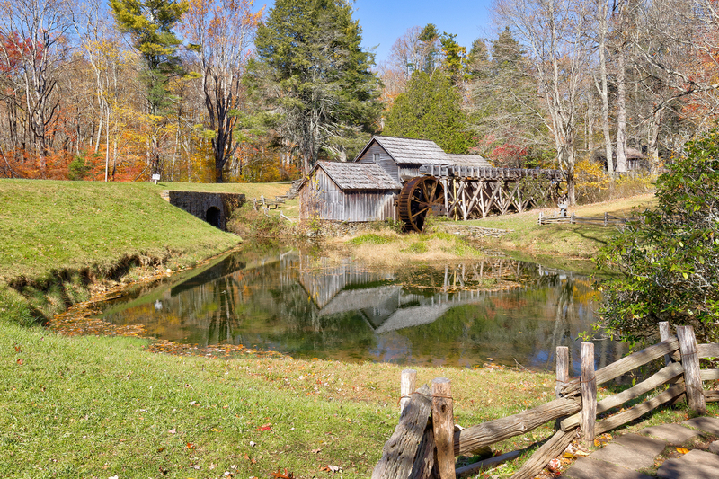 VA008.jpg :: The historic Mabry Mill, at milepost 176 on the Blue Ridge Pkwy, was built in 1905 to \