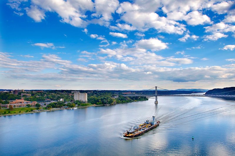 NY385.jpg :: A freighter enters the view, looking South along the Hudson River, from the \