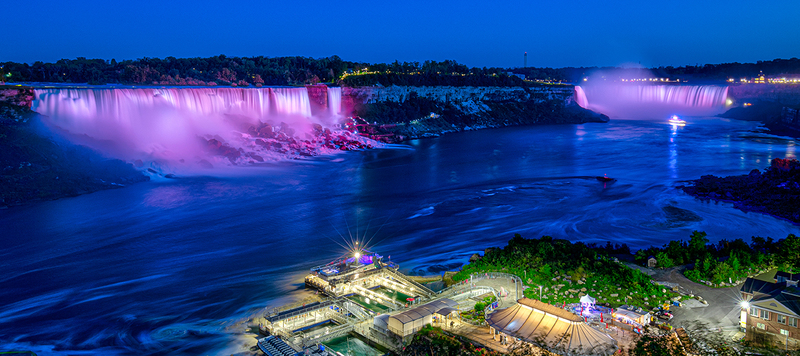 NF012b.jpg :: Pano & late twilight view of the American & Horseshoe Falls with Maid of the Mist

Niagara Falls Canada - Summer 2019