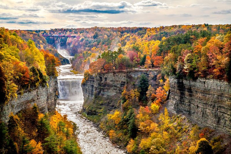 NY116.jpg :: HIGH-UP VIEW OF INSPIRATION POINT IN LETCHWORTH STATE PARK DURING THE LATE FALL SEASON

MT. MORRIS, NY - FALL 2008
