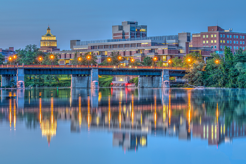 NY700.jpg :: From within Genesee Valley Park can be seen the Rush Rhees (U of R) library at twilight

Rochester NY - Summer 2019