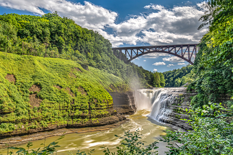 NY702b.jpg :: Letchworth State Park's upper falls with new train trestle

Letchworth State Park - Summer 2019