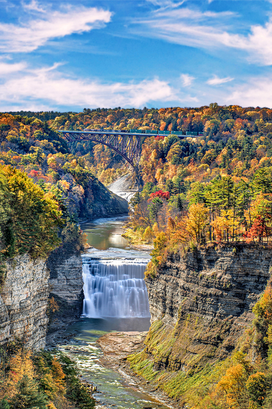 NY742.jpg :: Portrait view of the new bridge & Fall colors AT Inspiration Point

Letchworth State Park, NY - Fall 2020