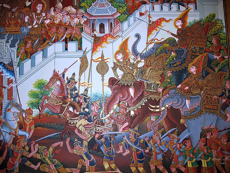 ea10.jpg :: This temple hall is adorned with numerous murals depicting various religious, cultural, and folklore scenes.