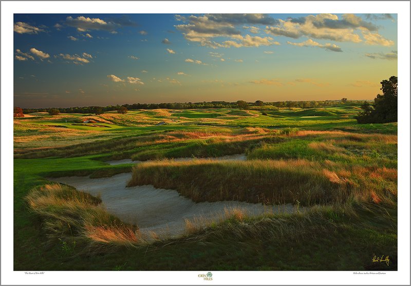 02  E101--1155-T  1500px  V2  SS.jpg :: The 11th hole (with parts of the 5th, 7th, 8th, 12th, 14th, 14th, and 18th holes in the background) at Erin Hills.  Erin Hills is a daily fee golf course in Erin, Wisconsin.  It was designed by Hurdzan/Fry Designs and Ron Whitten and built by Landscapes Unlimited, LLC.  August,  2010.  PM shoot.  Photo by Paul Hundley.
