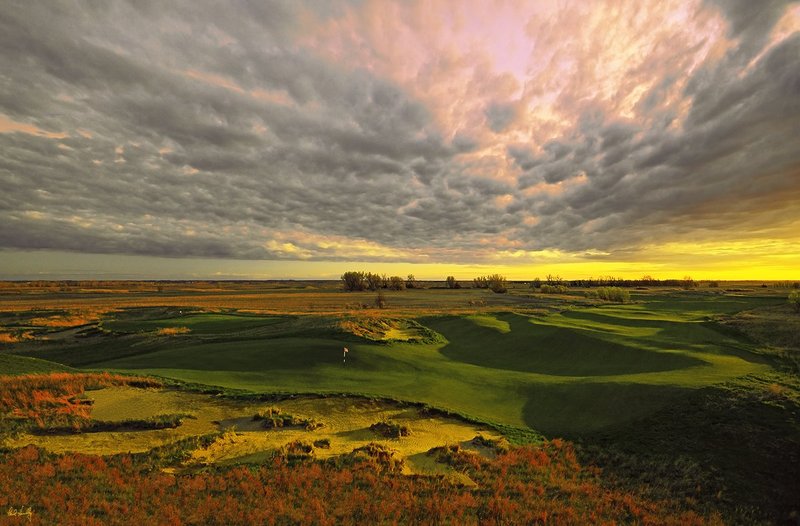 10  Awarii Dunes GC Kearney NE -- 1272.jpg :: The 12th hole (right) and 13th green (upper left) at Awarii Dunes, a private golf club located in Kearney, Nebraska.  Designed by Jim Engh and built by Neibor Construction.  May, 2011; PM shoot.  Photograph by Paul Hundley.