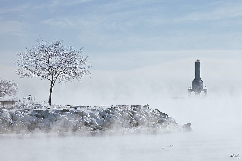 2014-01-09  WI--Port Washington  108  V1  1200px  SS.jpg :: Steam rises off of the relatively warm water near the Port Washingtopn power plant on a sub-zero morning.  Port Washington harbor.  Port Washington, Wisconsin.  January, 2014.  Photograph by Paul Hundley