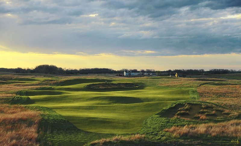 A106--1759 with signature.jpg :: The par four 17th hole at Awarii Dunes, a private golf club located in Kearney, Nebraska.  Designed by Jim Engh and built by Neibor Construction.  May, 2011; PM shoot.  Photograph by Paul Hundley.