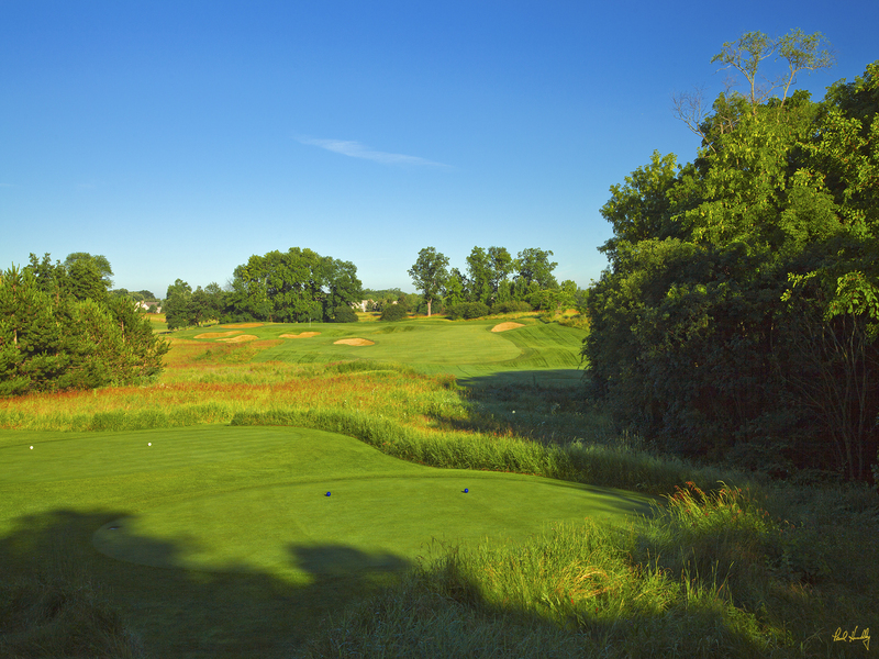 C111--0754  V1  1500px  SS(1).jpg :: The par four 7th hole at Conway Farms Golf Club, a private walking-only golf course in Lake Forest, Illinios.  Conway Farms will host the US Mid-Amatuer Championship in 2012 and the BMW Championship in 2013.  Course design by Tom Fazio.  Photograph by Paul Hundley; July, 2013