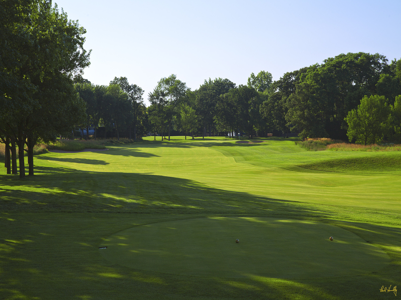 C111--0954  V1 1500px  SS.jpg :: The par four 9th hole at Conway Farms Golf Club, a private walking-only golf course in Lake Forest, Illinios.  Conway Farms will host the US Mid-Amatuer Championship in 2012 and the BMW Championship in 2013.  Course design by Tom Fazio.  Photograph by Paul Hundley; July, 2013