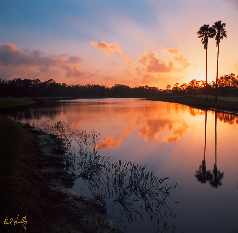 D101--1714  (1.00 AR).jpg :: Fall sunrise over the sixteenth abd seventeenth holes; The Dye Preserve; Jupiter, Florida